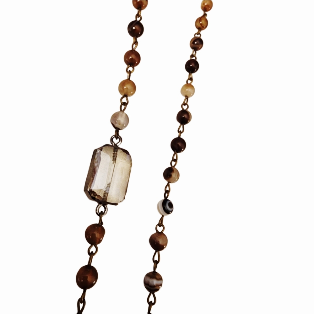 Designer Rhinestone Emblem On Beaded Necklace Chain - Picture 5 of 6